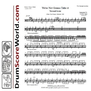 Twisted Sister - We're Not Gonna Take It - Drum Sheet + Play-Along Track